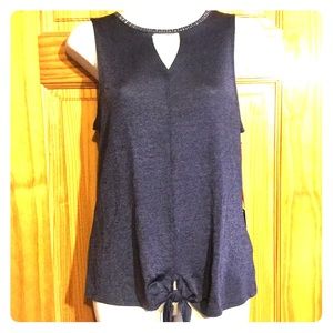 Plum black rhinestone keyhole tie front tank